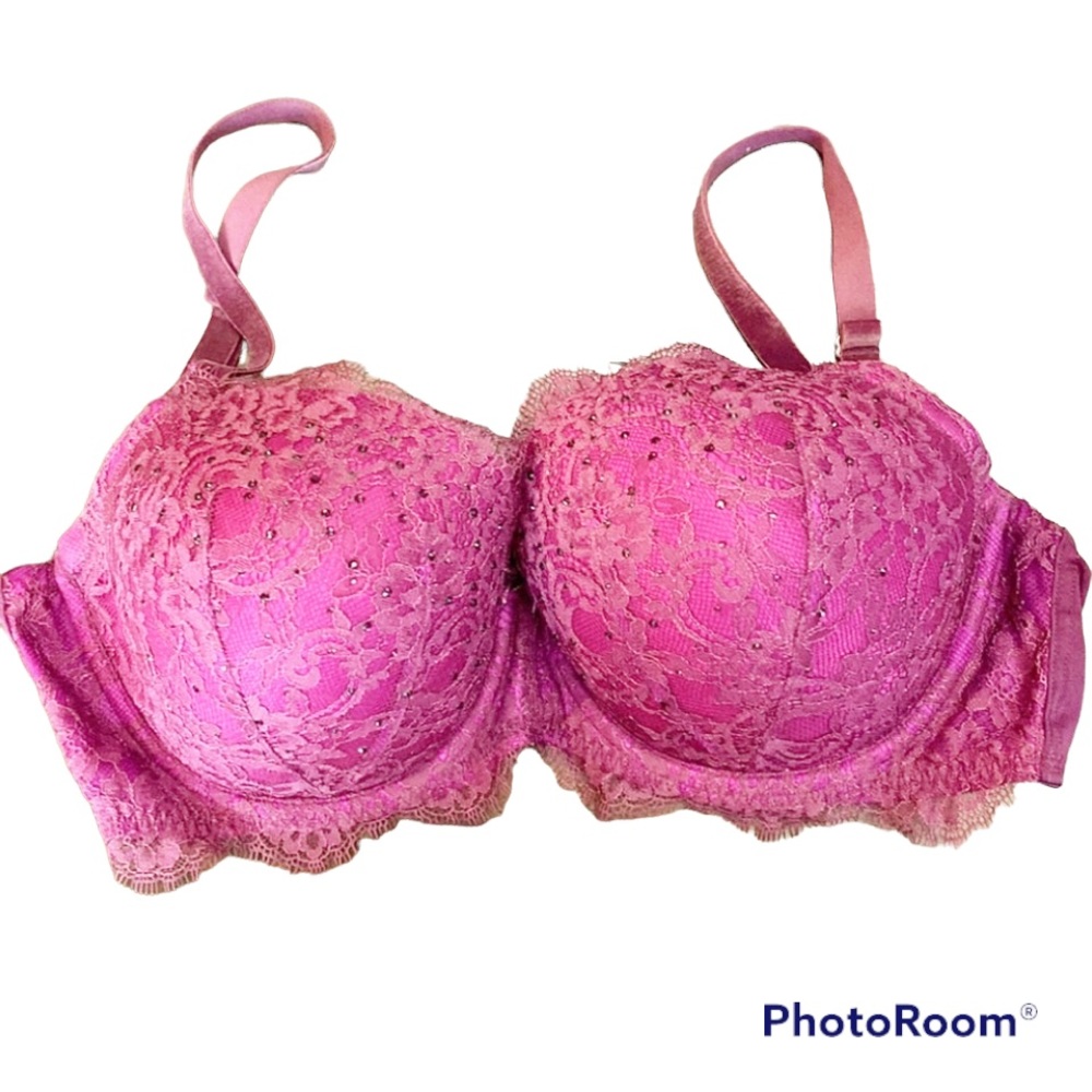 COPY - Victoria’s Secret Dream Angels Demi Lined Rhinestone Lace Bra Purple Siz…